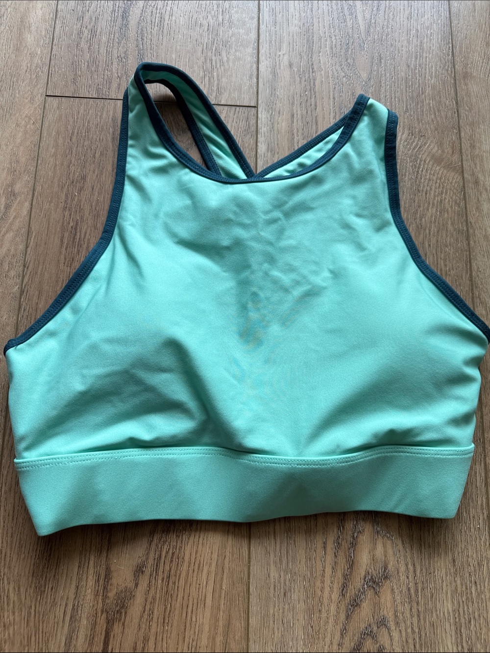 High-Neck Mint Sports Bra with Dark Trim